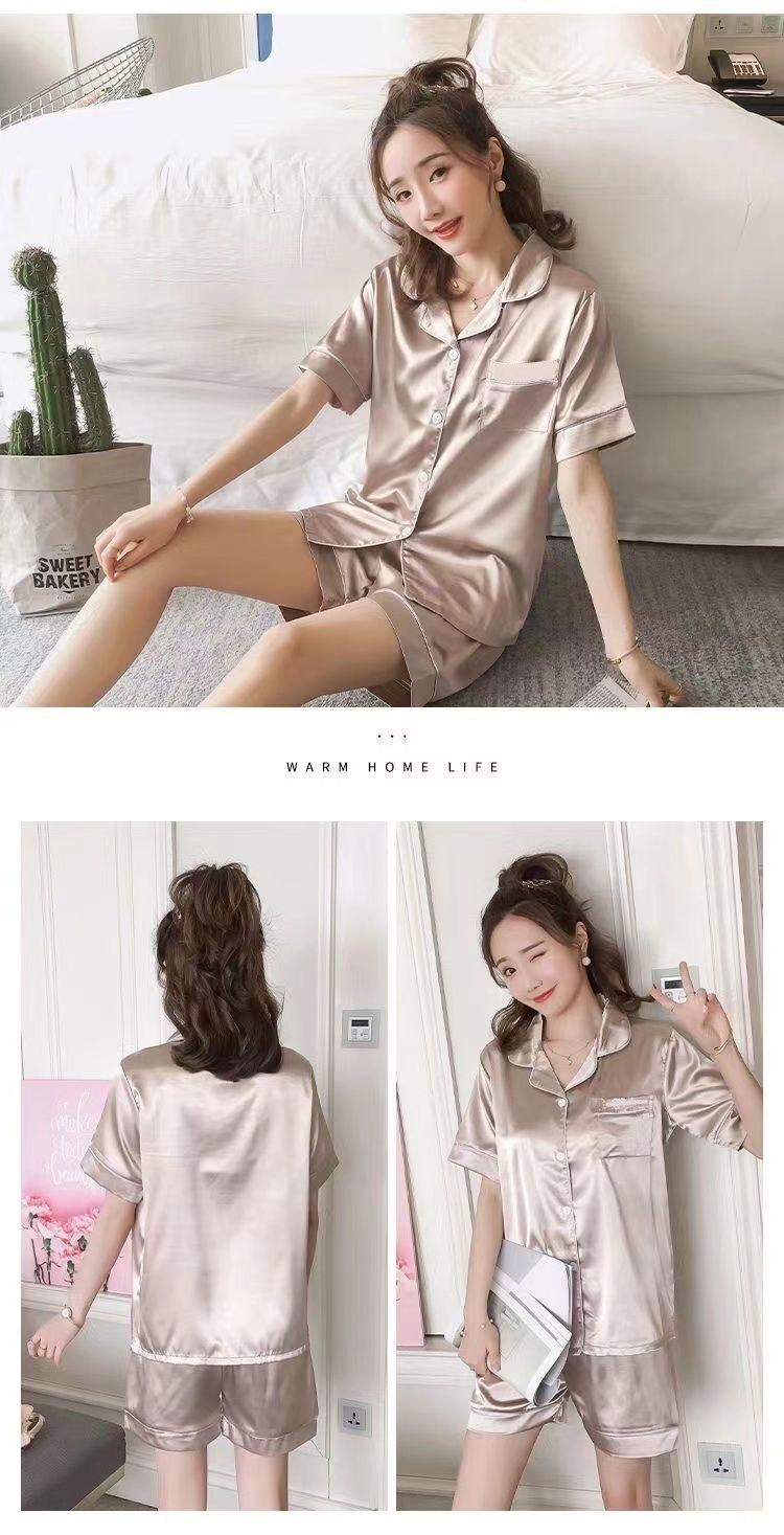 Product Introduction of Đồ Ngủ Phong Cách Hàn Quốc, Bộ Đồ Ngủ Hai Mảnh ngắn Tay Bằng Lụa Lạnh Mùa Hè Cho Nữ, Chất Liệu Lụa Nhân Tạo, Thích Hợp Cho Học Sinh, Bộ Đồ Mặc Bên Ngoài Mỏng, Đồ Mặc Nhà 12