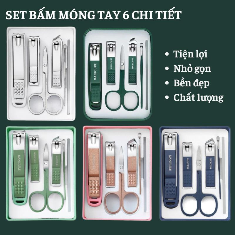 Bộ Dụng Cụ Bấm Móng Tay 6 món - Bộ Cắt Bấm Dũa Móng Tay - Sét Dụng Cụ Làm Móng Chi Tiết Nail Care Cao Cấp