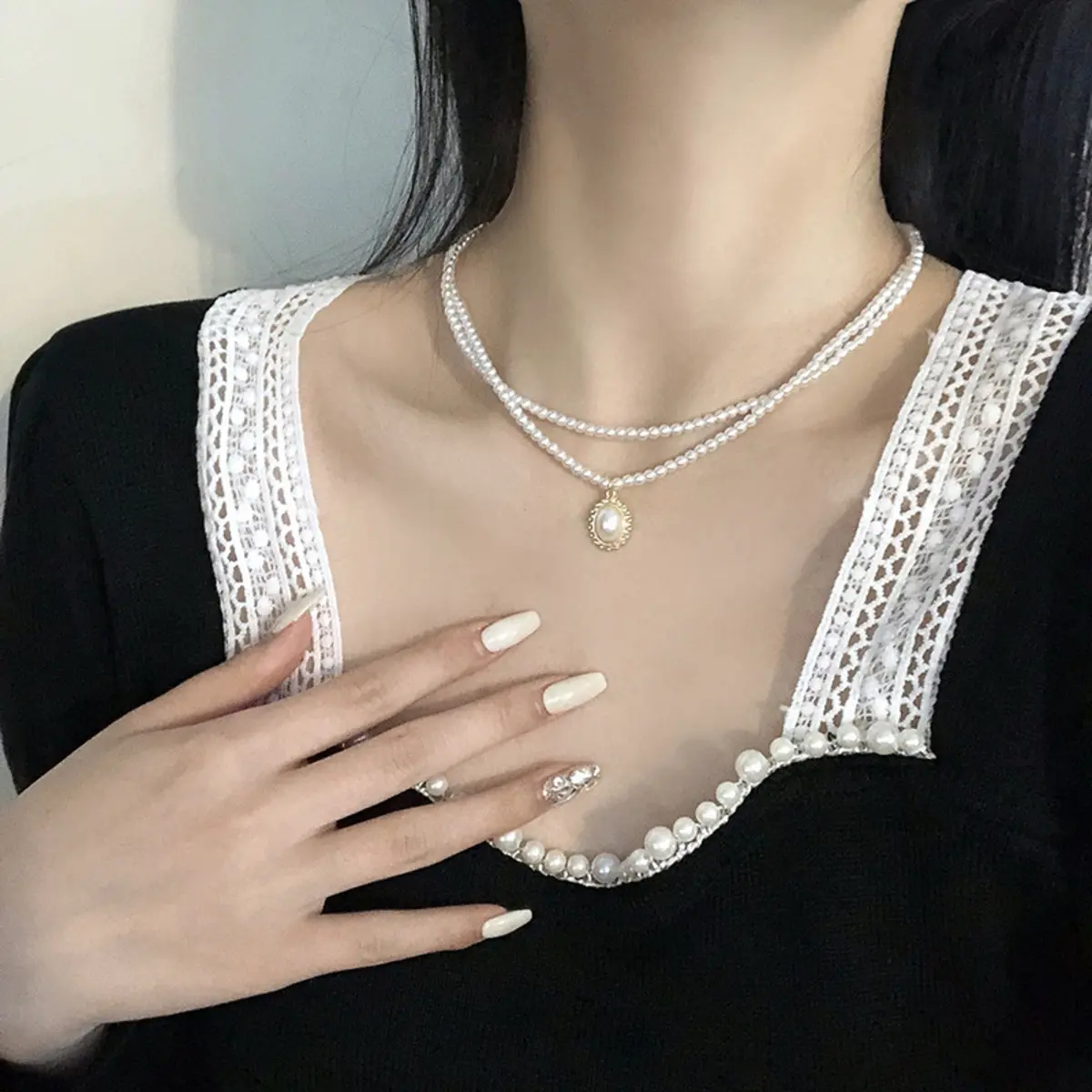 ashley kalung full mutiara pearls necklace korea cantik wanita [A3-4] Gold