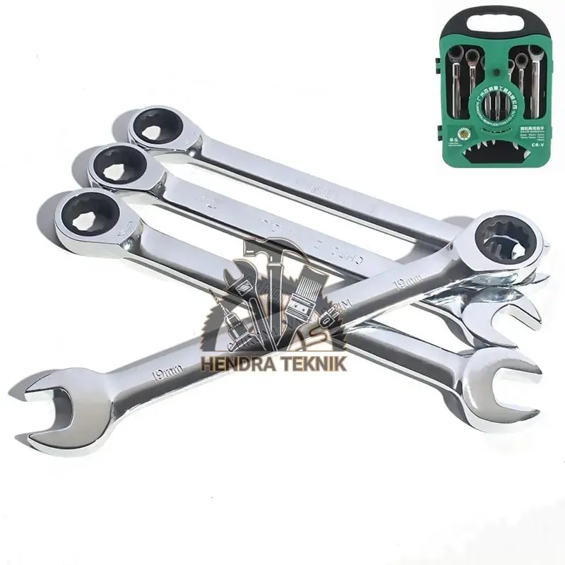 KUNCI RING PAS RACHET SET 7PCS KUNCI RING PAS 8MM - 19MM KUNCI KOMBINASI KREK 7PCS RATCHET COMBINATION SPANNER SET alat bengkel 5
