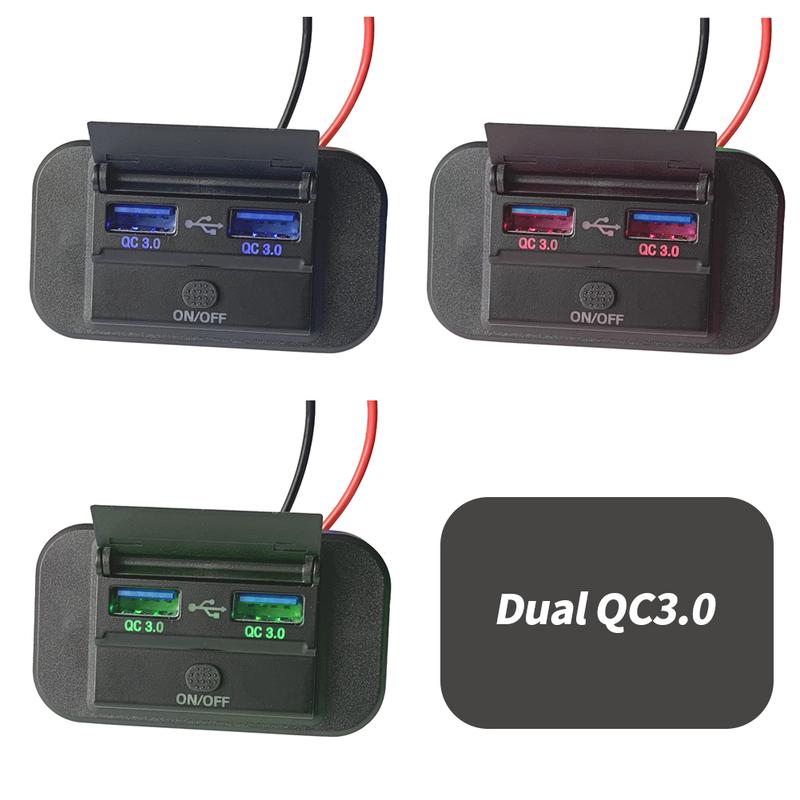 Product Introduction of Car Bus Charger Socket Adapter QC3.0 Quick Charge PD Type C Dual USB Ports 12V/24V USB Power Panel With Swith For Motorcycles Marine #456402 19