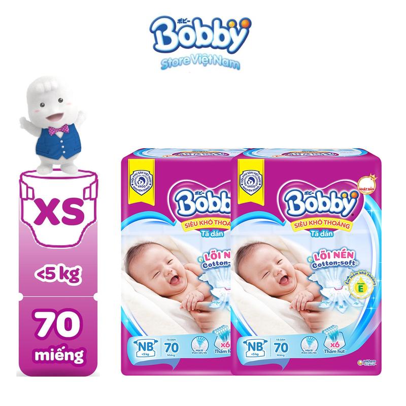 [COMBO 2] Bobby Tã dán XS70 Siêu khô thoáng Lõi nén cotton soft cho bé