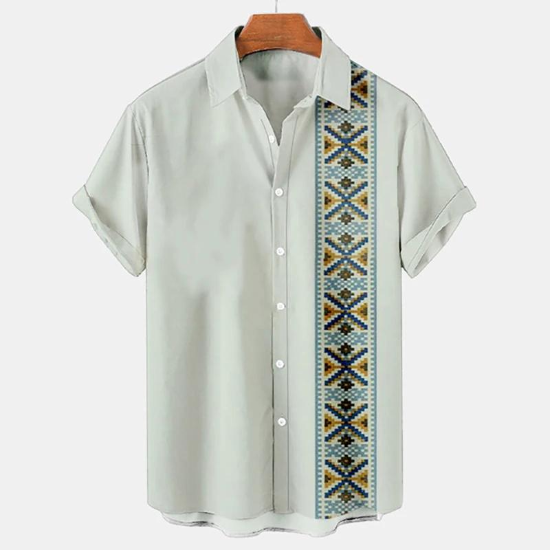 Product Introduction of Men's Hawaiian Beach Ethnic Style 3D Printed Street Retro Fashion Short Sleeve Shirt Menswear Top 9