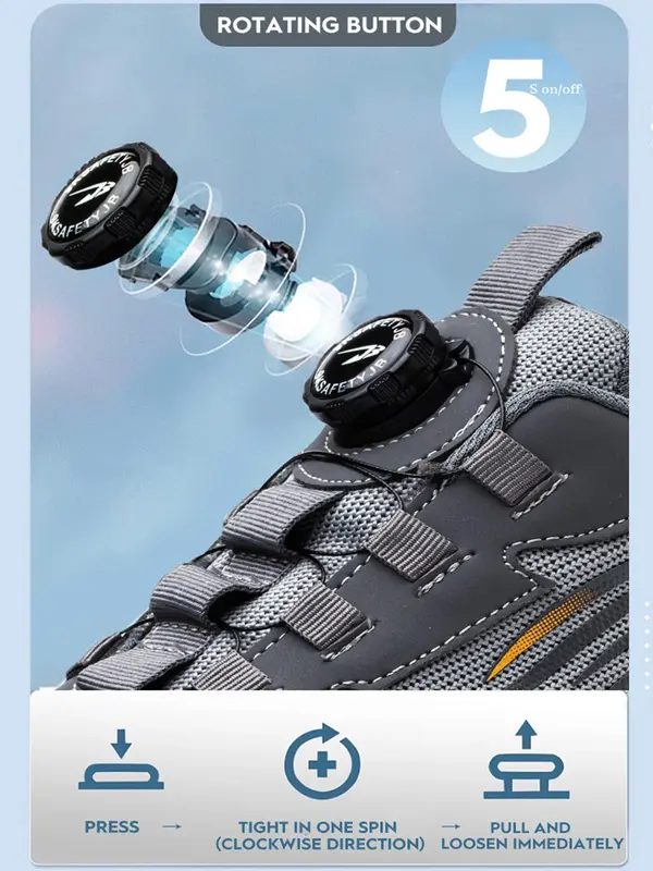 Men's Lace Up Low Top Anti Piercing & Anti Smashing Safety Shoes with Rotating Button, Casual Contrast Mesh Work Shoes, Contrast Mesh Footwear for Outdoor Closed Boy Walking Shoes Comfort Nail Bathroom 6