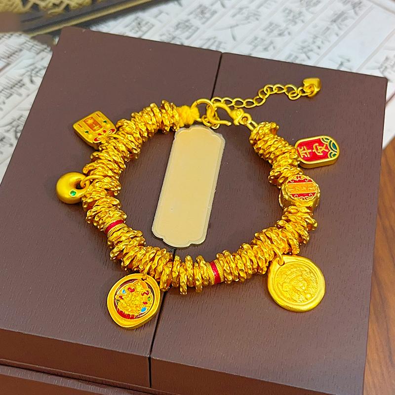 Vòng Tay Cuốn, Cùng Phong Cách Với Wei Xue, Dành Cho Nam Và Nữ, Phong Cách Dân Tộc, Men Màu Vàng Thần Tài, Vàng Phù Sa, Một Dây Tiền Xu, An Toàn Và Béo Fu, Vòng Tay Phong Cách Cổ Xưa, [Chất Lượng May Mắn] 4