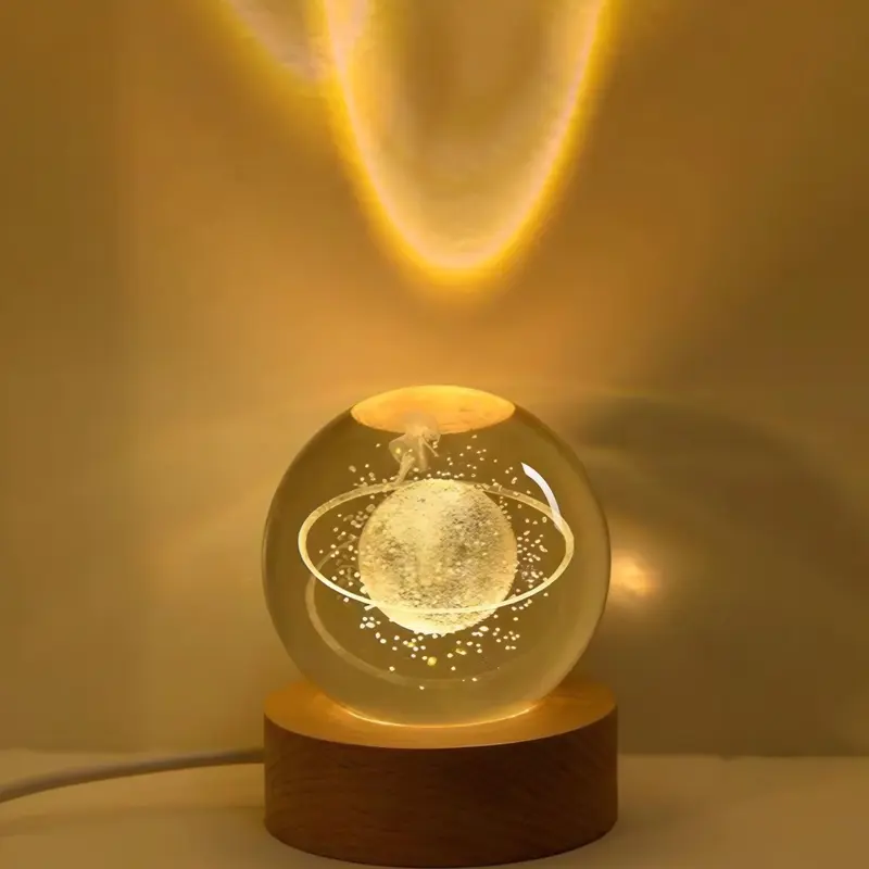 Lampu Crystal Mini 3D Happy Birthday Lampu Tidur Aesthetic Lampu Hias USB Hadiah Kado Ulang Tahun Pacar Kado Natal Akrilik Kristal Kuning 4