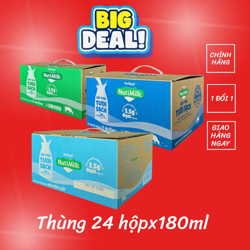 [Chính hãng-Thùng 24 hộp] Sữa tươi NUTIMILK -sữa tươi sạch cung cấp đầy đủ dưỡng chất-hộp180ml- Có đường và ít đường cho bé , thùng 24 hộp . Sữa cho bé