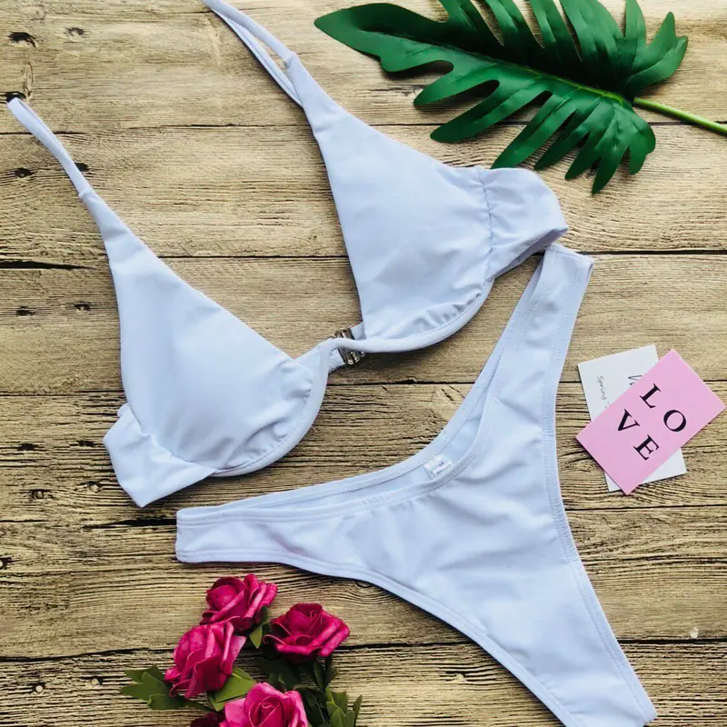 Đồ Bơi Có Gọng Màu Trơn Cho Nữ, Đồ Bơi Có Đẩy Lên Ngực Thấp, Bikini Hai Mảnh 7