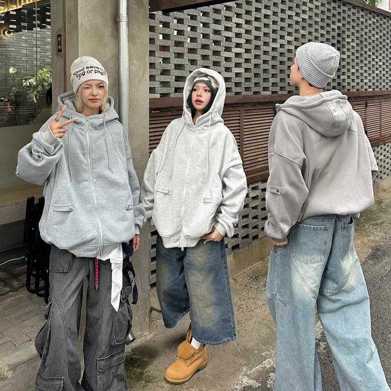 Áo khoác Hoodie Zip cổ cao khoá kéo 2 chiều form rộng Amadus phối nam nữ