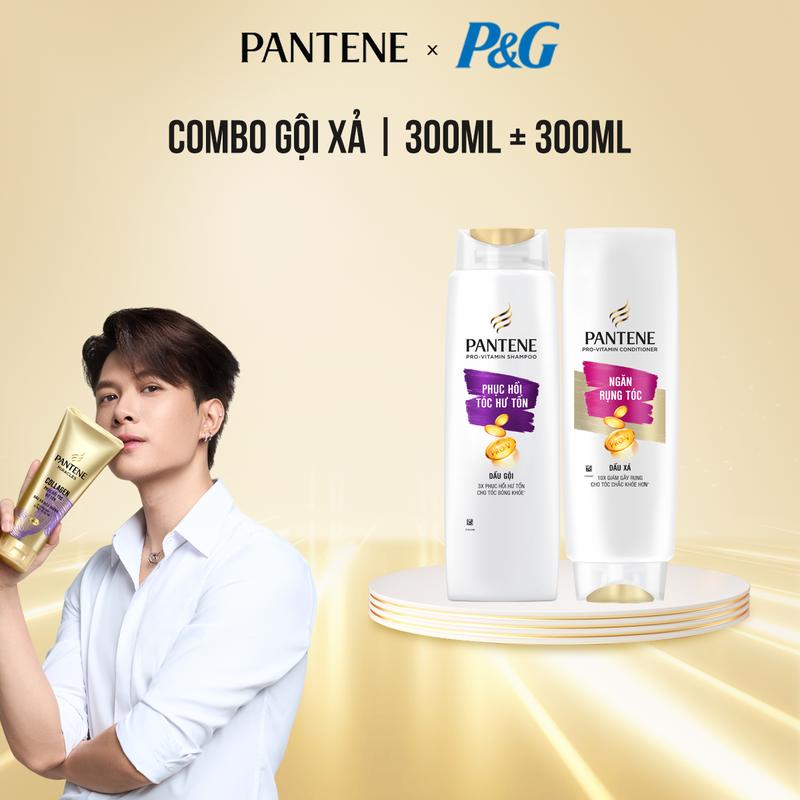 Combo PANTENE Dầu gội Chăm sóc hư tổn 300ml + Dầu xả 3PDK ngăn rụng tóc Biotin 300ml
