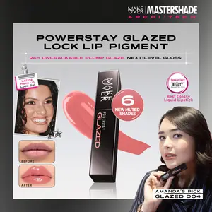 MAKE OVER Powerstay Glazed Lock Lip Pigment - NIKI Aqeela Sargio Mahalini Lip Glazed Plump Gloss Next Level Lip Cream Transferproof Pigmented Tahan Lama 24 Jam Ringan Lipstick Long Lasting Somethin Time Less w Maybe Euphoria