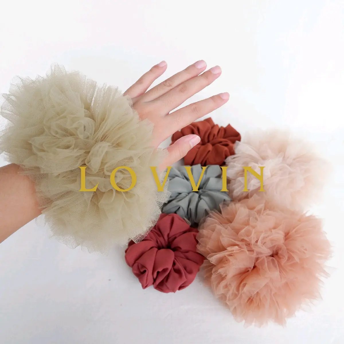 Scrunchie Hijab JUMBO Tile/Tulle, Ikat Rambut Bahan Diamond Kuncir Rambut Aksesoris Ikat Rambut Karet