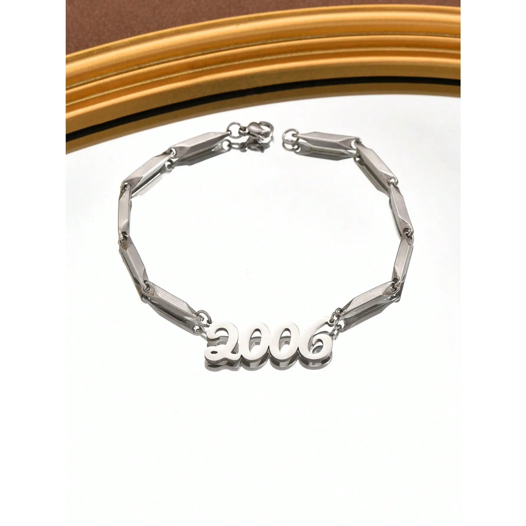 1 Pc Hip-Hop Innovation Birth Year Number Pendant Bracelet For Teenagers Stick Chain Stainless Steel Arabic Numeral Year Bracelet Jewelry Boys And Girls Can Wear Birthday Gifts