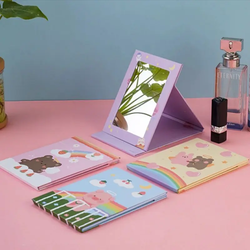 RD Cermin Lipat Kotak Model Cover Buku Karakter Kaca Make Up Lipat Persegi Lucu Kaca Rias MakeUp Portable Lipat Motif Cute 1
