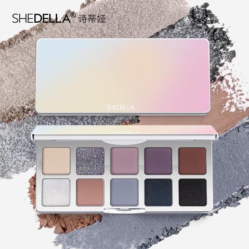 Shedella SHEDELLA - Bảng phấn mắt mười màu, màu tưởng tượng, Xanh Biển , Paillette đen, Xanh Lá 2023, phấn mắt mới 2