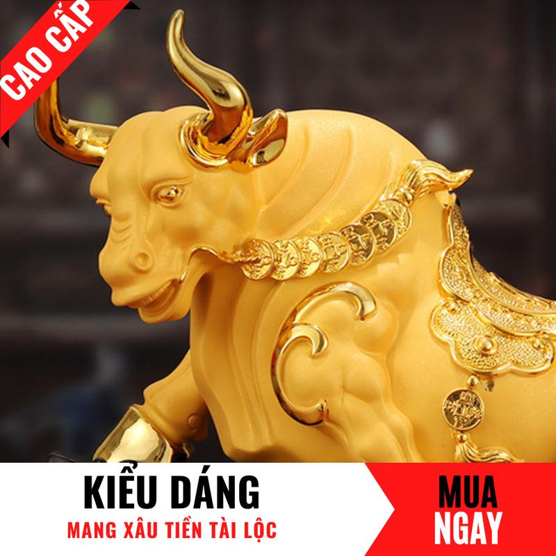 Tượng Trâu Con Giáp Tài Lộc Bằng Vàng Cát Mỹ Nghệ Cao 26cm 3