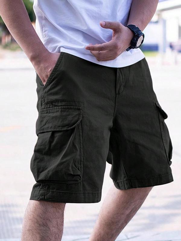 Men's Loose Solid Drawstring Waist Cargo Shorts, Casual Comfy Pocket Design Shorts for Daily Outdoor Wear, Men's Bottoms for All Seasons, Menswear, Summer Shorts 8