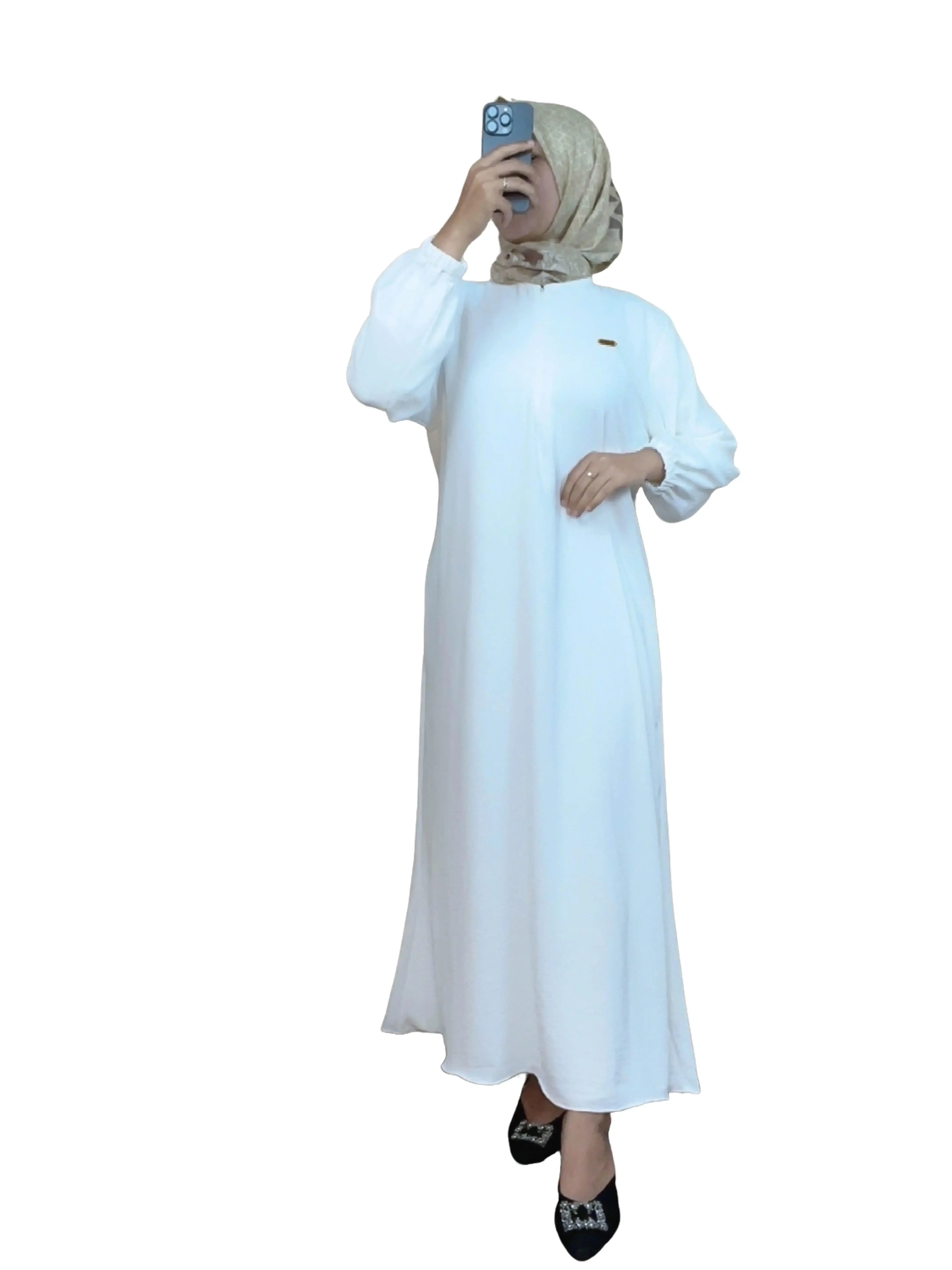 Gamis Dress Kain Crinkle Airflow Premium Gamis Lengan Panjang Balon Polos Cantik Kekinian Ada Kantong Nyaman Flowy Lembut Muslim