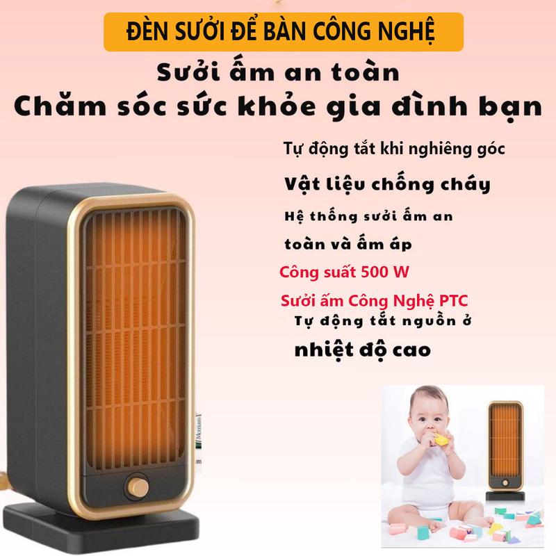 Máy sưởi ấm mini Quạt sưởi gốm PTC công suất 500W làm ấm nhanh an toàn cho bé tiết kiệm điện Máy sưởi để bàn phù hợp cho phòng ngủ văn phòng đèn sưởi nhà tắm an toàn cho cả bé sơ sinh