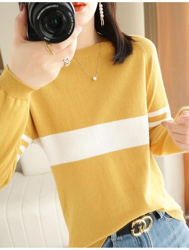 Product Introduction of Autumn new women's cotton sweater loose slim fit round neck multicolor sweater Western style inner wear bottoming shirt fashion tops 25