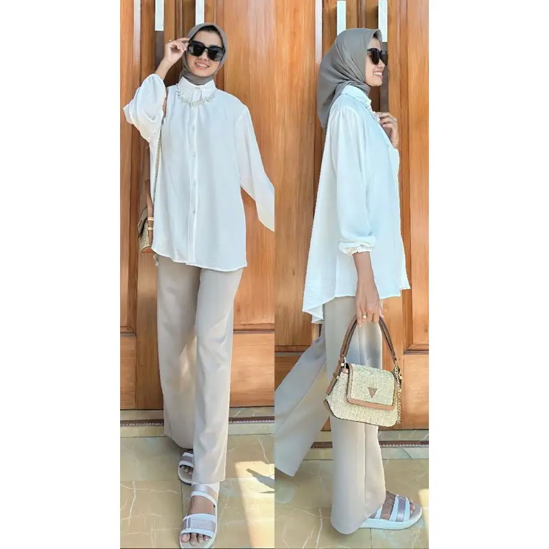 Kemeja Wanita Premium Lengan Balon Karet Kemeja Wanita Polos Basic Lengan Panjang Woman Long Sleeve Original 5