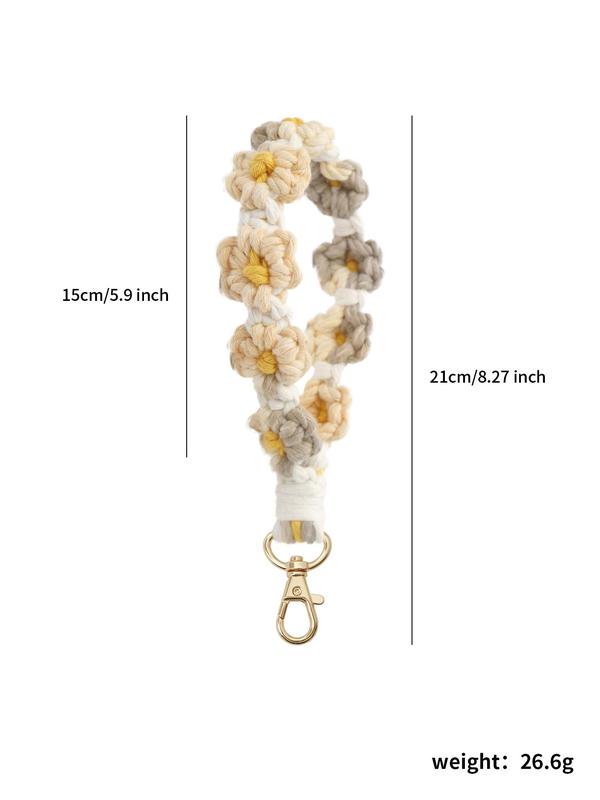 Boho Style Colorful Flower Rope Braided Keychain, Fashionable Crochet Wristlet Keychain for Women & Men, Cute Kawaii Accessories for Women 4