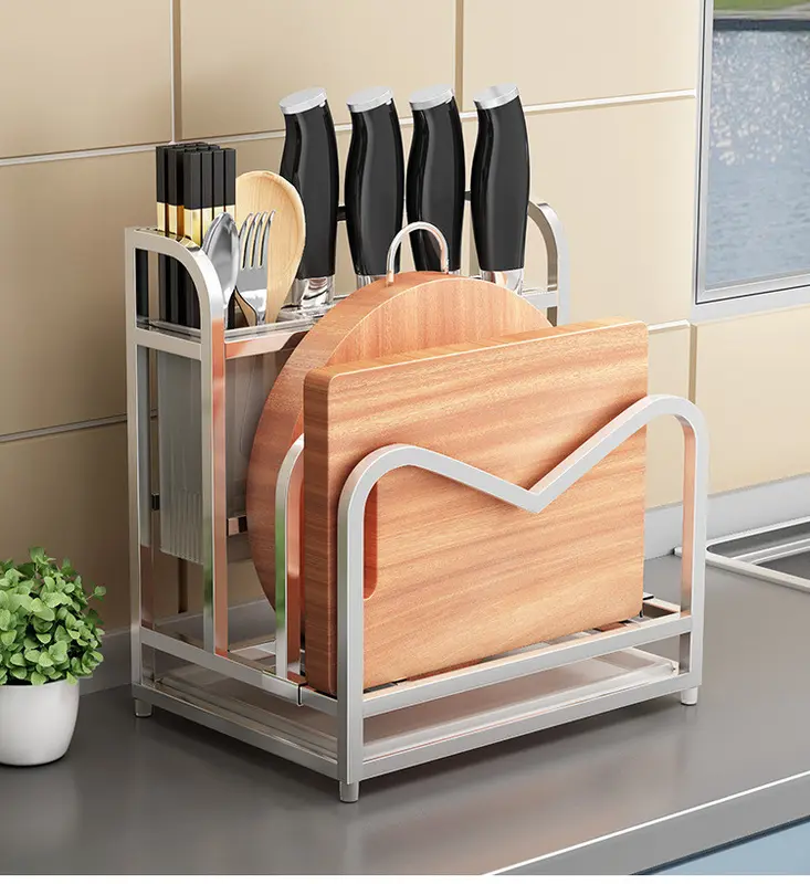 Kệ inox cao cấp để dao thớt, đũa tiện lợi có khay hứng nước 8