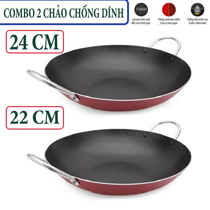[COMBO 2 CHẢO] Chảo chống dính 2 quai sâu lòng size 24 cm và 22 cm - Chảo chống dính 2 quai cao cấp