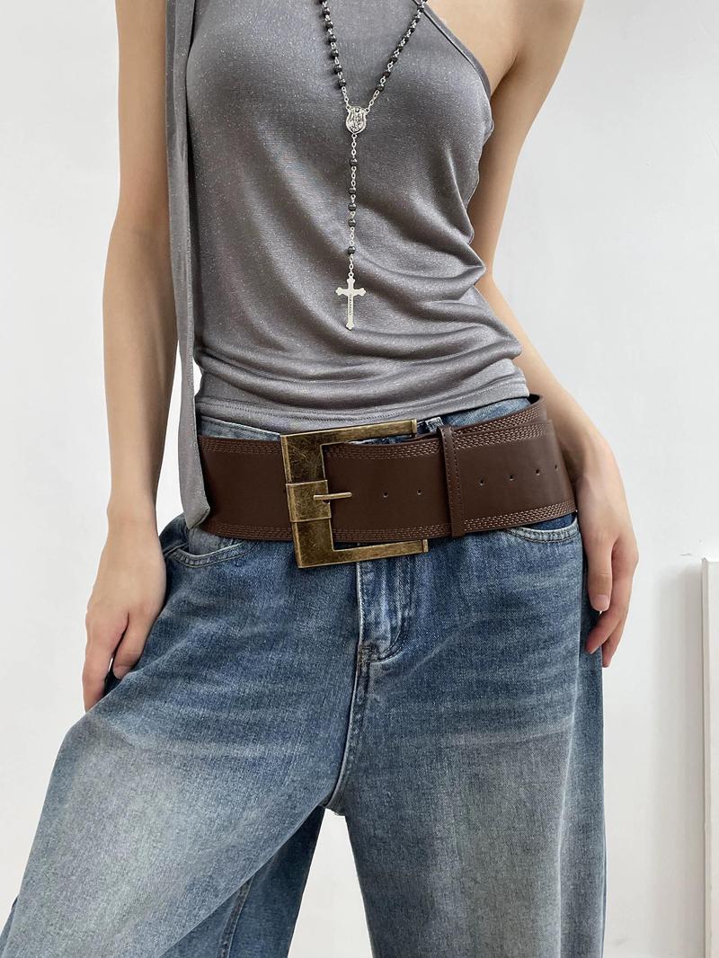 Product Introduction of Women's Vintage Western Belt, Fashionable PU Leather Belt for Women & Girls, Casual Waistband for Jeans Trousers, Trendy All-match & Exquisite Belt for Birthday Gift 3