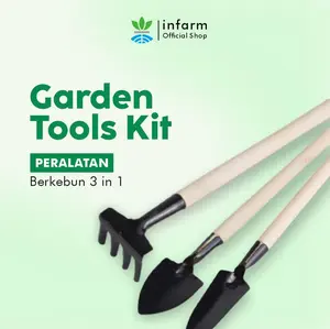 INFARM - Set Garden Tools 3 Pcs Alat Kebun Sekop Garpu Tanah  untuk Taman Mini Alat Kebun Sekop Mini Garpu Tanah Mini Peralatan Berkebun Mini Lengkap Sekop, Cangkul, Garpu Alat Kebun Mini Praktis Untuk Pot Tanaman Hias Gardening Tools Set Premium
