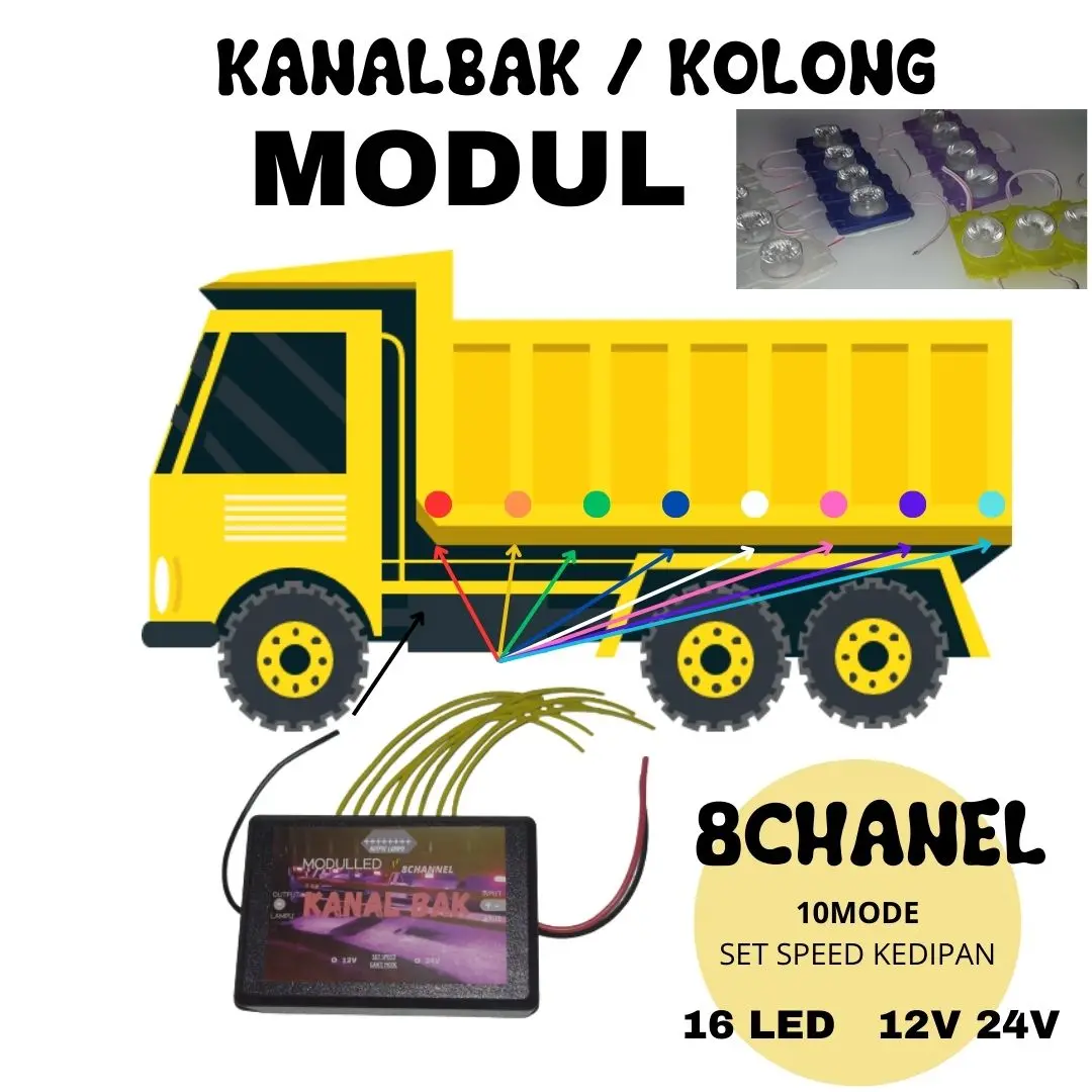 Set modul kanal bak / kolong 16 led 12v-24v