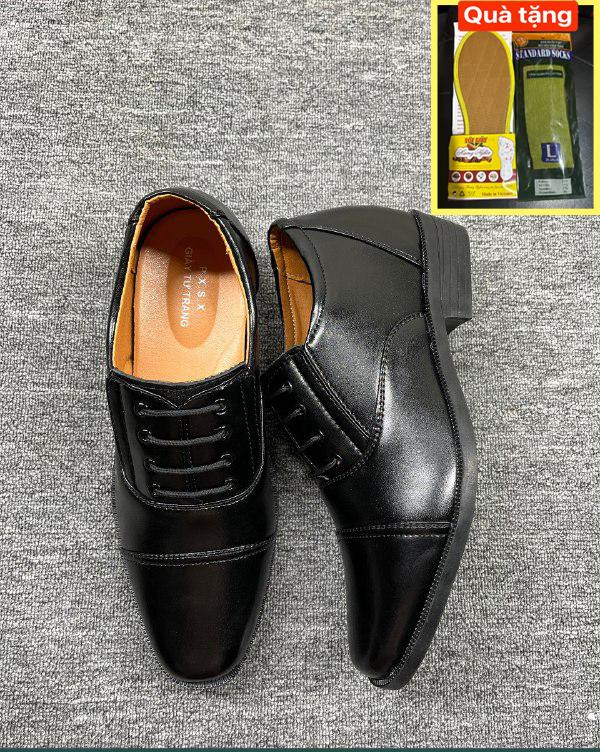 Giày da nam Tăng chiều cao 6.5- 7cm TC01 Tặng tất xanh và Lót hương quế quế
