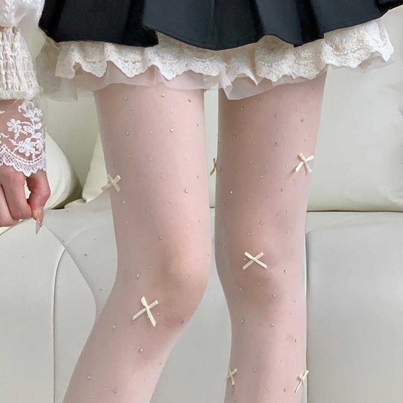 Quần Tất Đính Đá Nơ, Dành Cho Phụ Nữ Và Trẻ Em Gái, Siêu Co Giãn, Thích Hợp Cho Lolita Và Phong Cách JK, Ren Mỏng Thêu, Tất 1