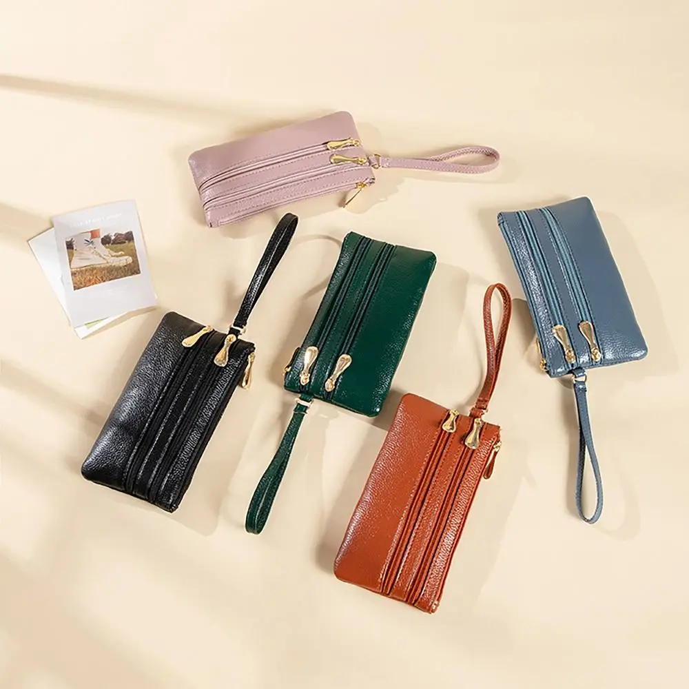 Portable PU Leather Money Coin Purse with Strap Waterproof Credit Card Holoder Zipper Wear-resistant Handbag Women