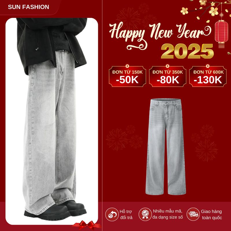 Quần jean nam nữ SUN T9 WASH XÁM TRẮNG thiết kế ống suông basic dễ phối đồ, phong cách trẻ trung năng động  Pants Có Túi