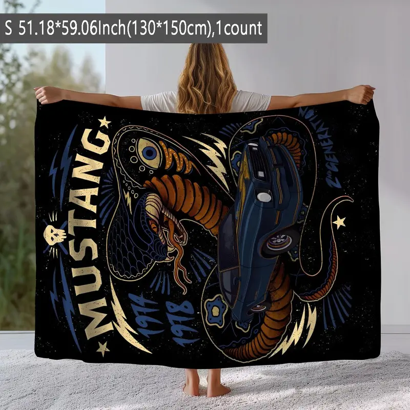Mustang Snake Pattern Blanket, Soft Comfortable Throw Blanket, Cool Bedroom Bedding Blankets, Warm Napping Blanket for Home Office Travel Camping 7
