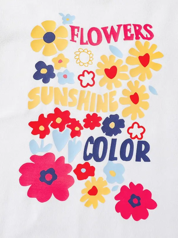 Girl's Floral Print Tee & Shorts Set, Casual Cute Round Neck Short Sleeve T-shirt & Shorts, Summer Clothes for Kids 4