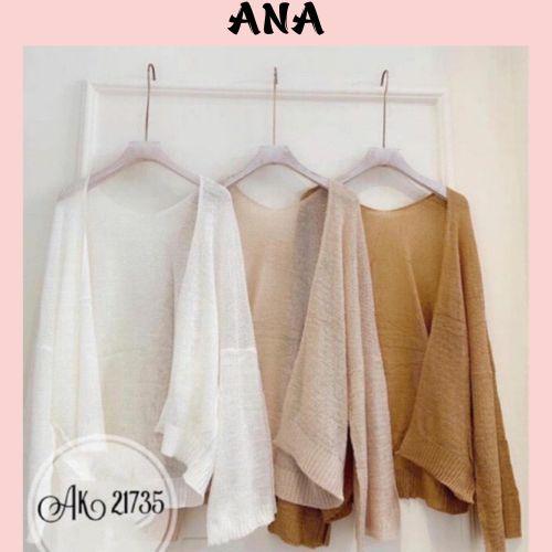 Áo Khoác Nữ Len Mỏng ,Áo Khoác Nữ ANA 000 Top Áo Len Nhung Women Trắng Voi