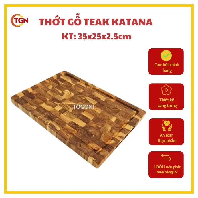 Thớt gỗ Teak KATANA - hình chữ nhật 35x25x2,5cm - Thớt thái