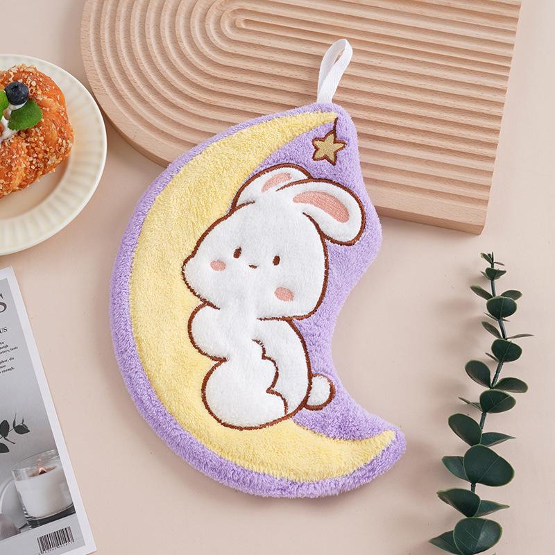 Product Introduction of Cute Rabbit Pattern Hand Towel Soft Hanging Towels Absorbent Coral  Towel Kitchen Bathroom Double-thickness Hand Towel 29