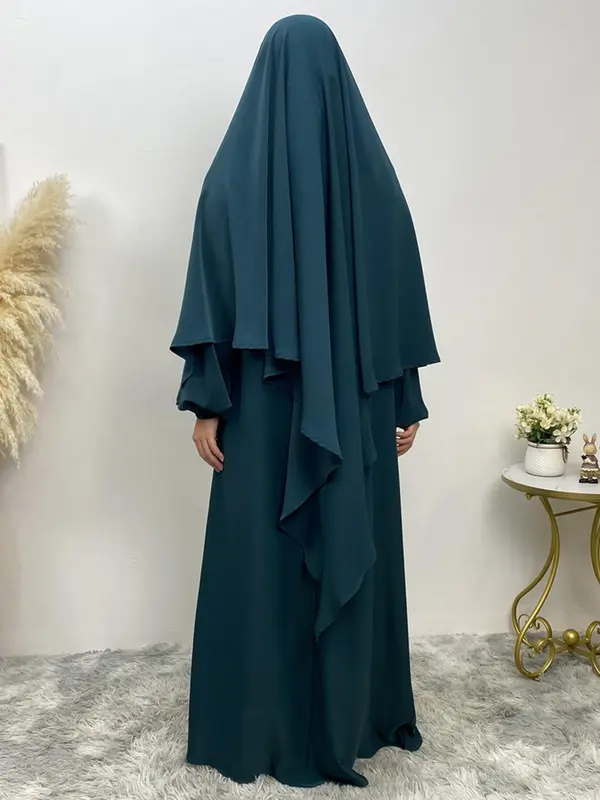 Arabic Clothing-satin Solid Instant Hijab without Dress, Trendy Minimalist Plain Color Khimar, Stylish Soft Comfort Bounce Muslim Hijab Women Accessories for Daily Use 2