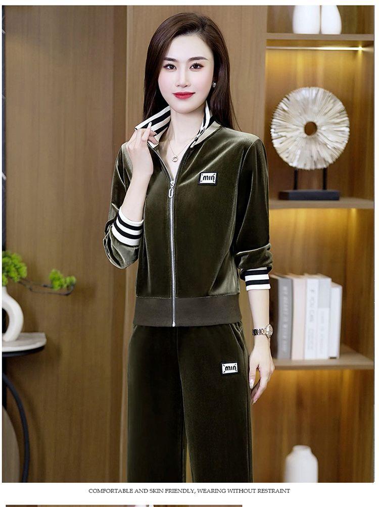 Product Introduction of Bộ Đồ Thể Thao, Nhung Vàng, Dành Cho Nữ, Mùa Xuân Và Mùa Thu, European Station, Ngoại Cỡ, Thời Trang Và Phong Cách, Trẻ Trung, Quần Ống Rộng, Bộ Hai Mảnh, Hàng Mới Về 18