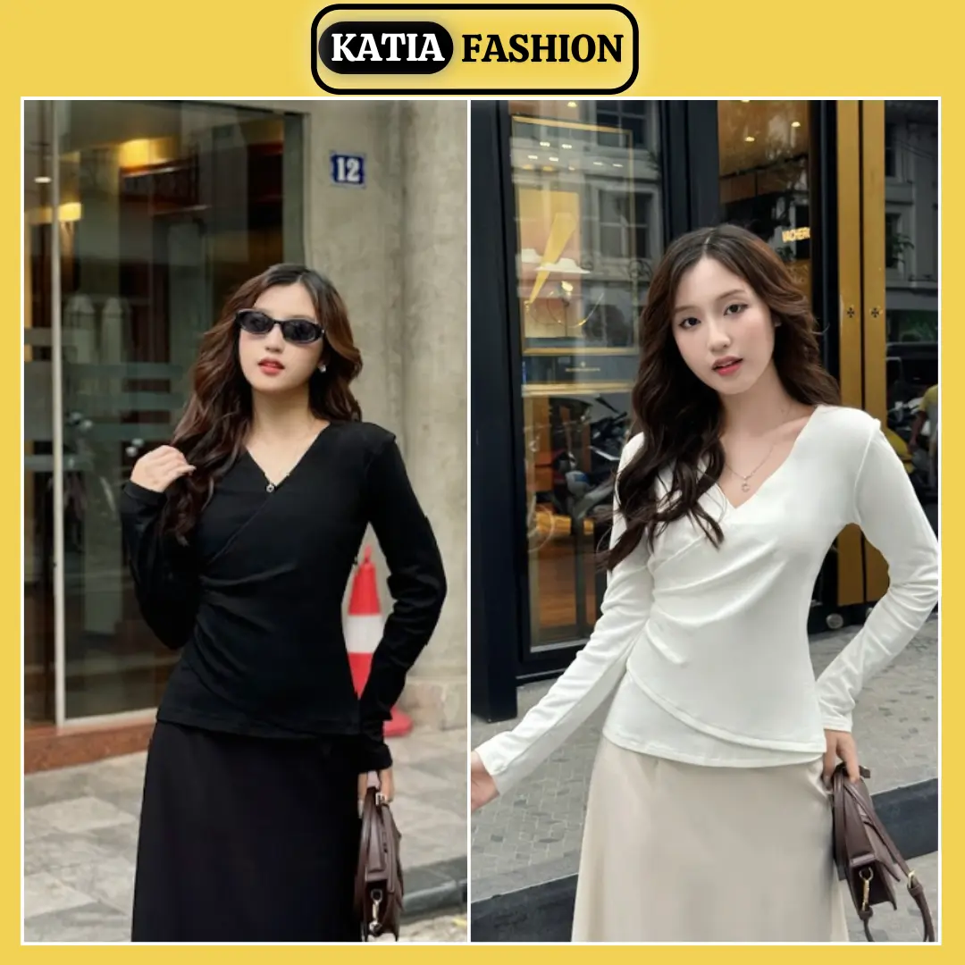 Áo len chéo Hàn Quốc dệt kim cổ chữ V vạt chéo cá tính cho nữ Top Women Dài Tay