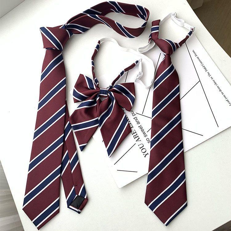 Product Introduction of School Supply Japanese Style JK Tie Women Accessories Decoration DK Uniform Bow Tie Hand-tied Academy Style Wine Red Striped Tie 1