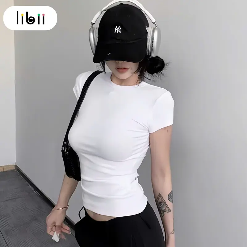Áo thun body nữ ngắn tay cổ tròn LIBII Áo nữ dáng ôm thiết kế đơn giãn chất vải mềm mại co giãn C30 6