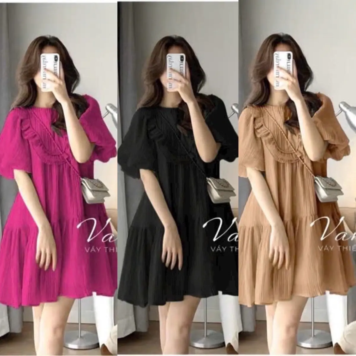 Đầm Babydoll Tay Bồng Viền Bèo Đuôi Cá