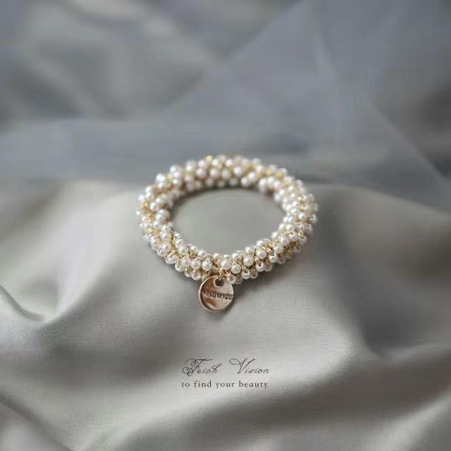 Product Introduction of Korean Simple Temperamental Bracelet Dual-Use Instafamousrubber Band Sweet Headwear Vintage Pearl Head Rope Hair-Binding Crystal Hair Tie 8