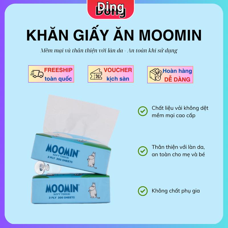 Product Introduction of Khăn giấy ăn Moomin làm chất liệu vải không dệt mềm mại cao cấp, siêu dai,3 lớp dày dặn Giấy Vệ Sinh giay cuon 15