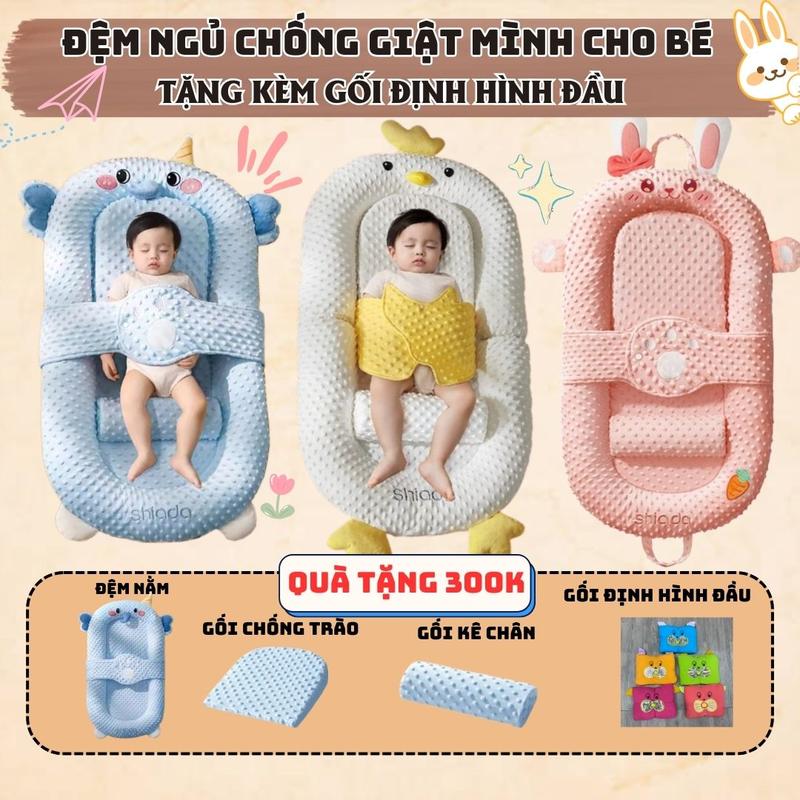 [COMBO 4 MÓN] Đệm ngủ chung giường Hàn Quốc 3D cao cấp Sunveno tặng kèm GỐI ĐỊNH HÌNH ĐẦU cho bé sau sinh chống giật mình chống trào ngược Kem Nhộng Chũn Gối Ngủ Giữ Ấm  chobé chan  chũn