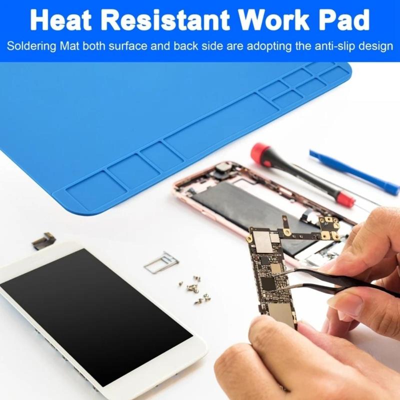 Product Introduction of Environmentally Friendly Heat Resistant Antistatic Soldering Mat Waterproof Blue Silicone Soldering Mat Dustproof Silicone Repair Pad Phone Repair Tool 9
